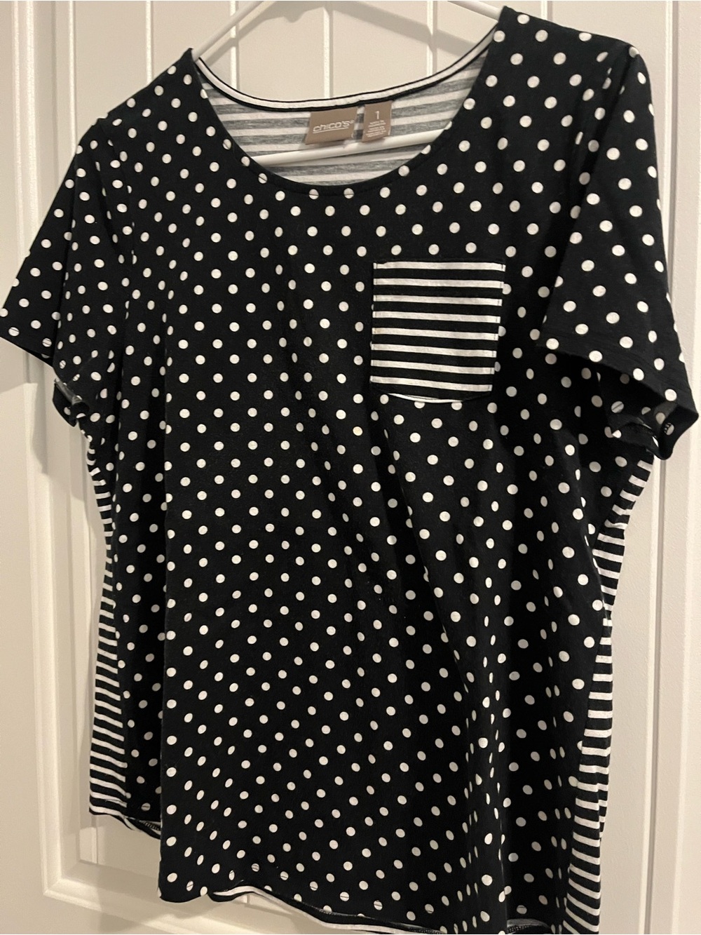 Chicos Black White Polka Dots and Striped Pocket & white/black slash crop set